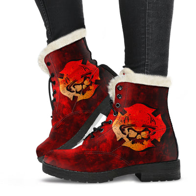 Fire Skull Womens Faux Fur Leather Boots