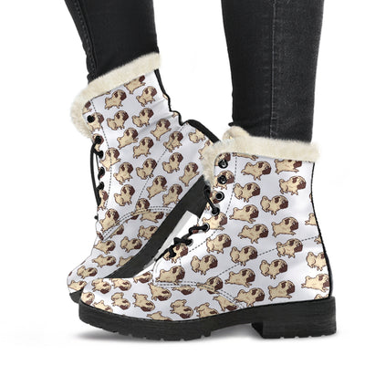 Pug Run Womens Faux Fur Leather Boots