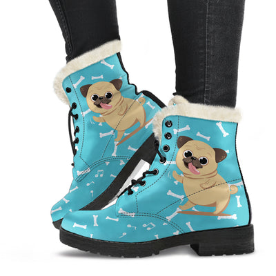 Dancing Pug Womens Faux Fur Leather Boots