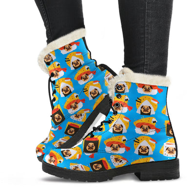 Sushi Pugs Womens Faux Fur Leather Boots