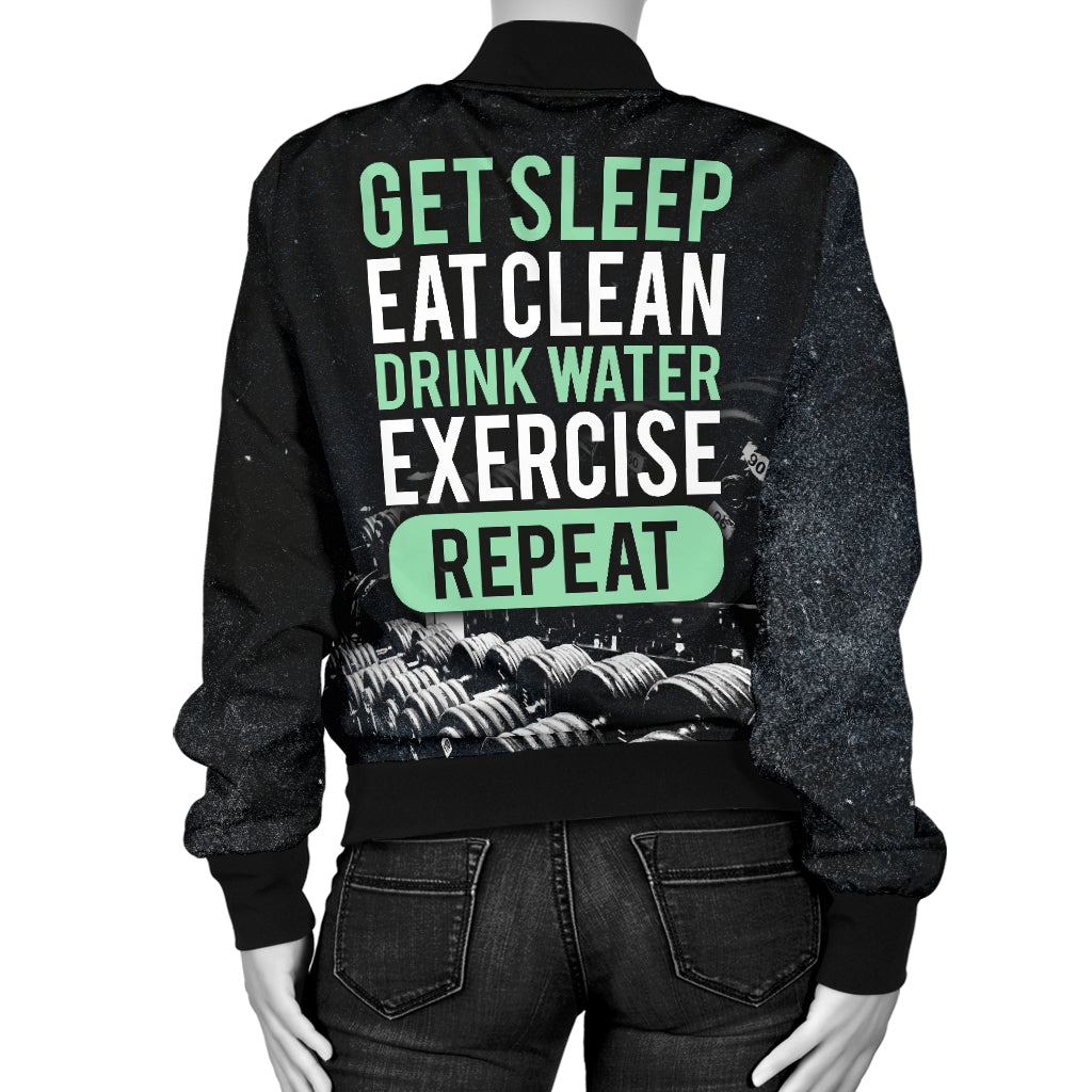 Get Sleep Eat Clean Exercise Women's Bomber Jacket