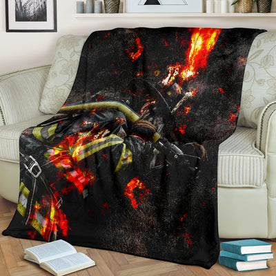 Firefighter In Flames Premium Blanket