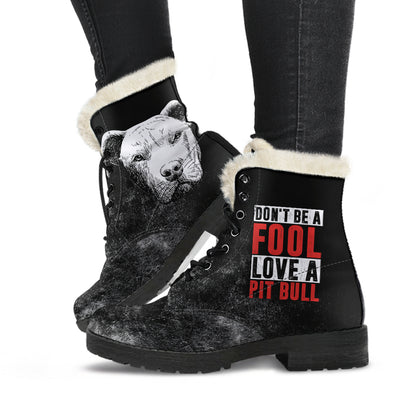 Love A Pit Mens Faux Fur Leather Boots