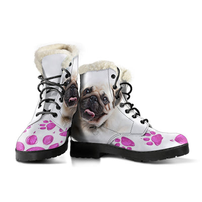 Pug Paws Womens Faux Fur Leather Boots