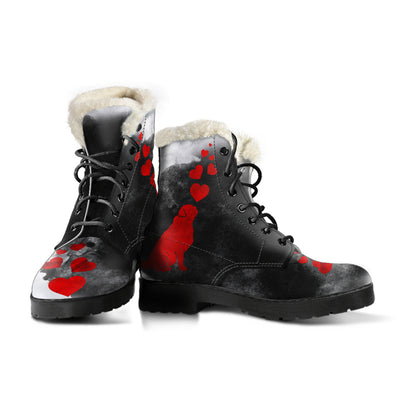 Pug Hearts Womens Faux Fur Leather Boots