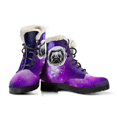 Space Pug Womens Faux Fur Leather Boots