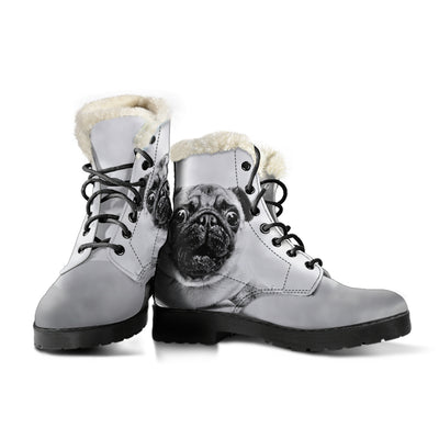 Surprised Pug Womens Faux Fur Leather Boots