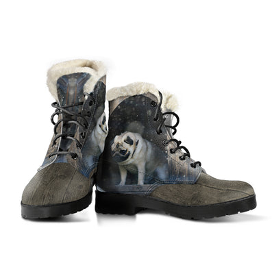 Snow Pug Mens Faux Fur Leather Boots