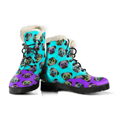 Hipster Pugs Womens Faux Fur Leather Boots