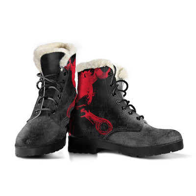 Mechanic Skull Mens Faux Fur Leather Boots