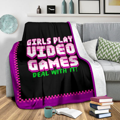 Girls Play Video Games Premium Blanket