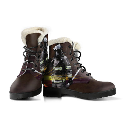 Firefighter Mens Faux Fur Leather Boots