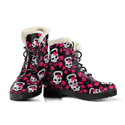 Gym Skull Womens Faux Fur Leather Boots
