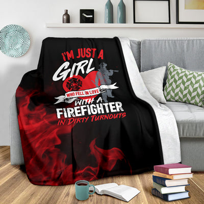 Girl Fell In Love With Firefighter In Dirty Turnouts Premium Blanket