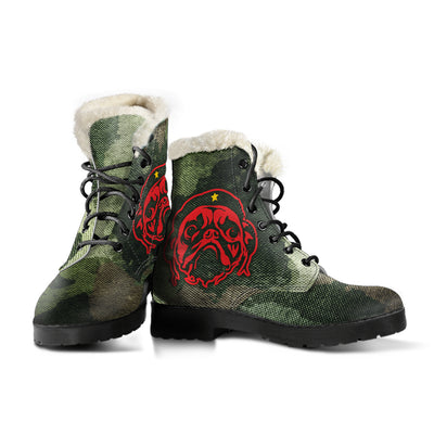 Army Pug Womens Faux Fur Leather Boots