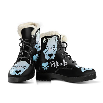 I Love Pitbulls Womens Faux Fur Leather Boots