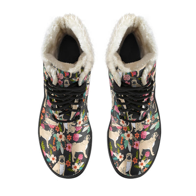 Flower Pugs Womens Faux Fur Leather Boots