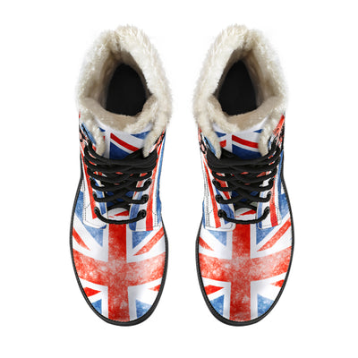 English Bulldog Womens Faux Fur Leather Boots