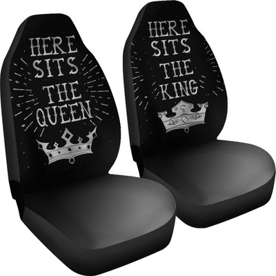 Silver King & Queen Sits Here Car Seat Covers