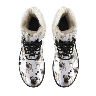 Bunch of Pugs Womens Faux Fur Leather Boots