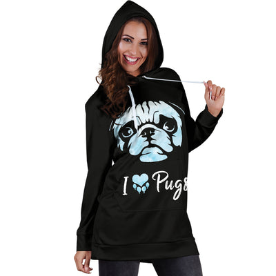 I Love Pugs Hoodie Dress