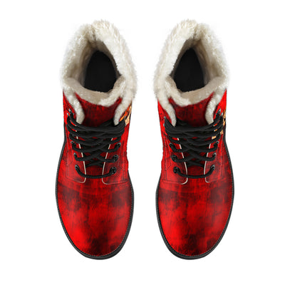 Fire Skull Womens Faux Fur Leather Boots