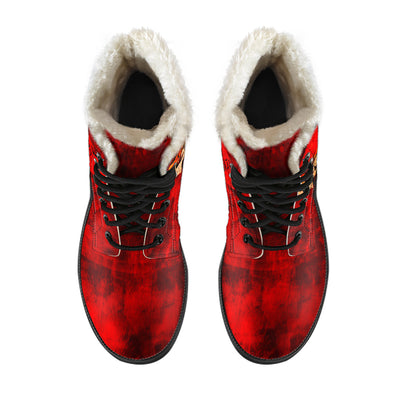 Fire Skull Mens Faux Fur Leather Boots