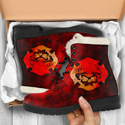 Fire Skull Womens Faux Fur Leather Boots