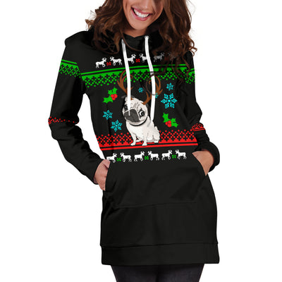 Reindeer Pug Hoodie Dress