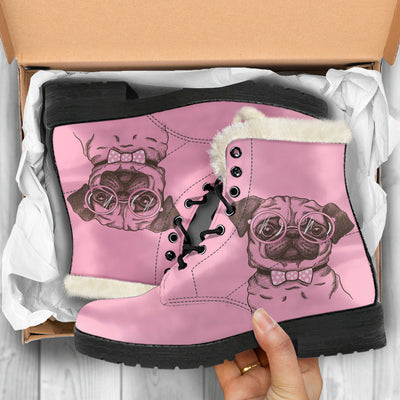 Pug Nerd Womens Faux Fur Leather Boots