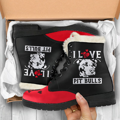 I Love Pit Bulls Womens Faux Fur Leather Boots