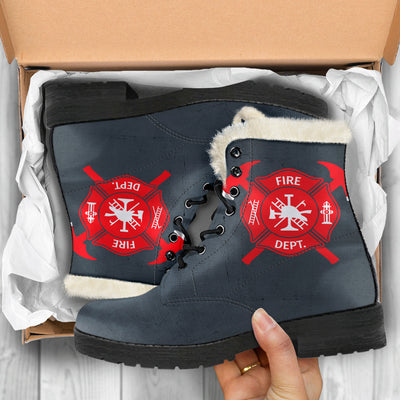 Firefighter Wifey Faux Fur Leather Boots