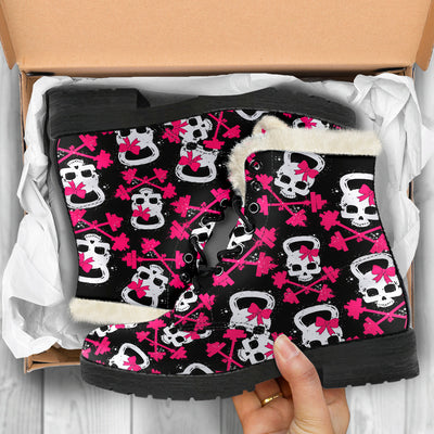 Gym Skull Womens Faux Fur Leather Boots