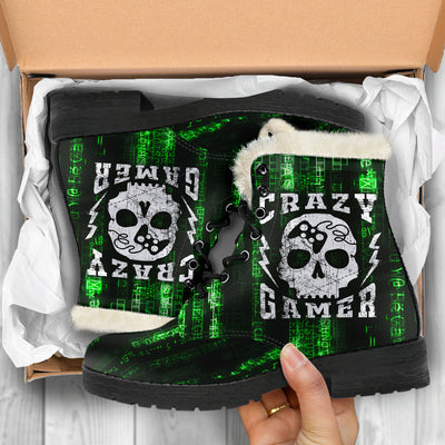 Crazy Gamer Mens Faux Fur Leather Boots