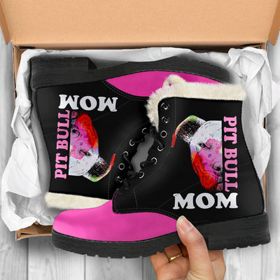 Pit Bull Mom Faux Fur Leather Boots
