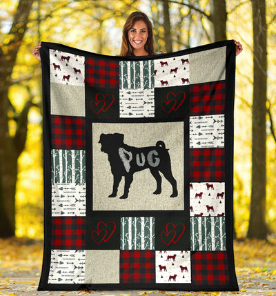 Woodland Patchwork Pug Premium Blanket