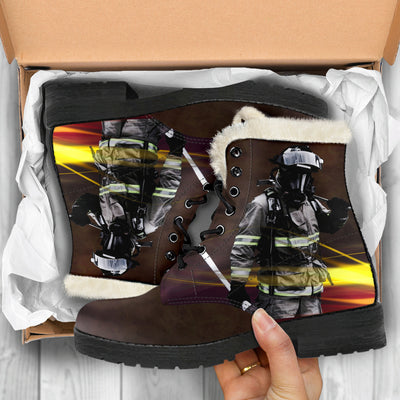 Firefighter Mens Faux Fur Leather Boots