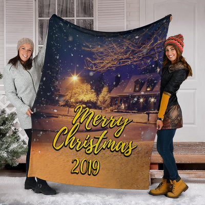 Christmas Night Scene 2019 Premium Blanket