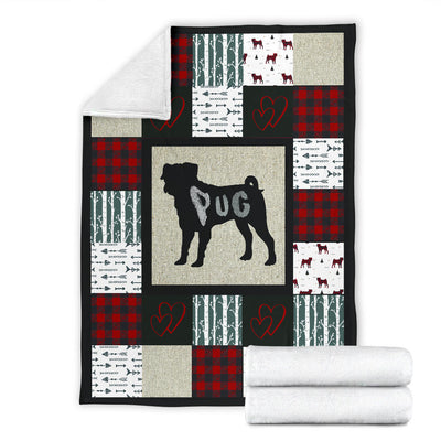 Woodland Patchwork Pug Premium Blanket